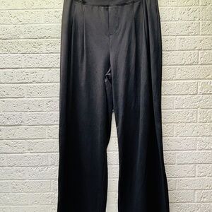 RACHEL ZOE Sz L Black Pull-On Elastic Waist Wide Leg Hi-Rise Pleated Pants • VG‼